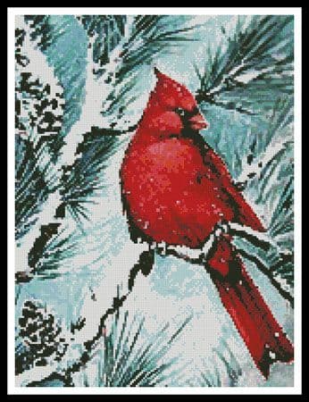 Winter's Glory Red Bird (Crop) by Artecy printed cross stitch chart